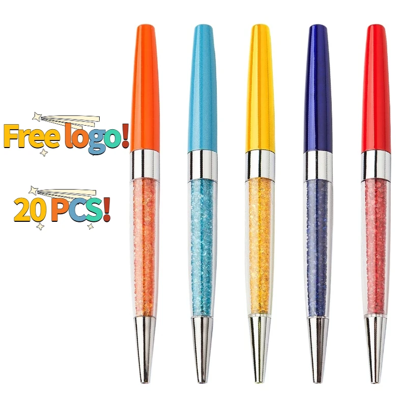 10pcs Metal Crystal Pen Printing Advertising Ballpoint Pen Wholesale Crystal Flat Pen Printing LOGO Luxury Office Supplies