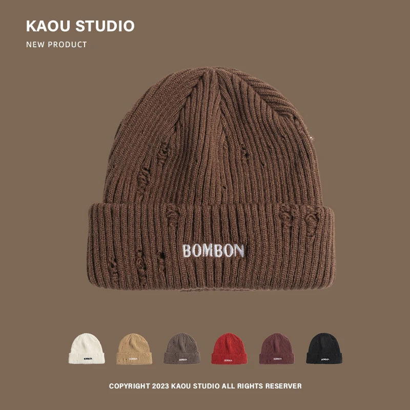 

Retro wool hat female street versatile face small autumn and winter warm knitted pullover hat male