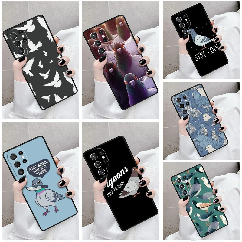 Funda de teléfono para Samsung Galaxy S24, S23, S21fe, S22 Ultra Plus, Note 10, 20, S8, S9, S10, palomas, palomas, pájaros, animales aterciopelados