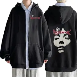 Classic 90s Vintage Bjork Look Music Album Print Zip Up Hoody Men's Hip Hop Oversized Zipper Sweatshirt Hoodies Coats Streetwear