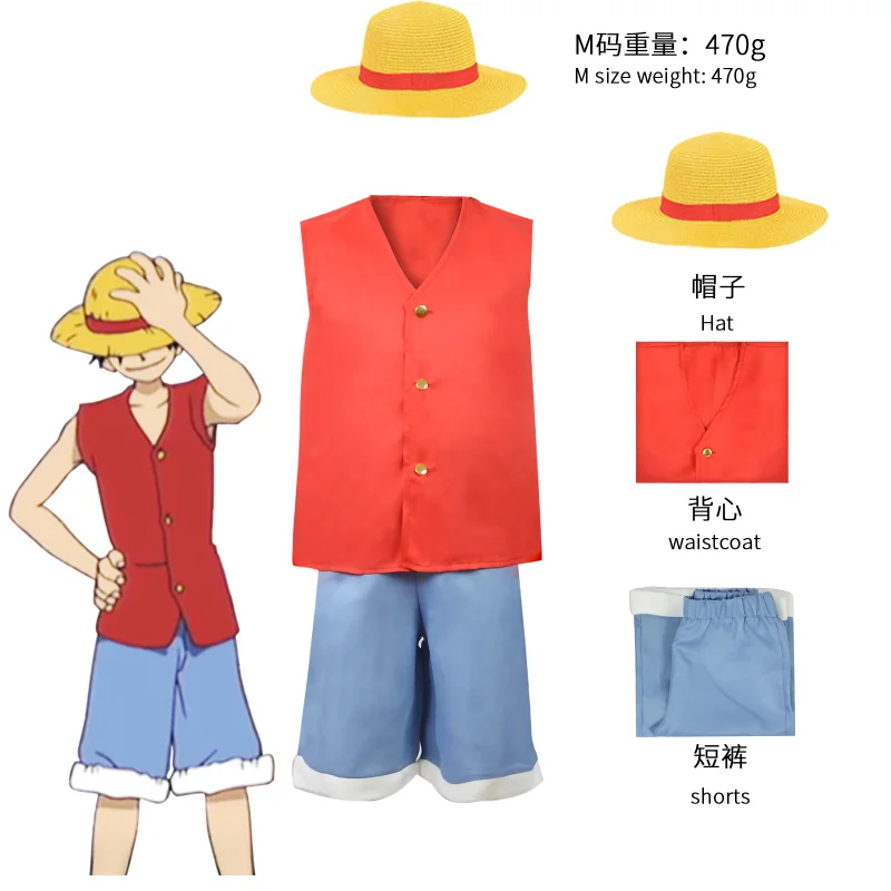 

ONE PIECE Anime Kids Adult Unisex Luffy Cosplay Costume Boys Luffy Hat Shirt Shorts Halloween Outfits Party Roleplay Clothing