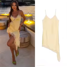 Cami Tops Black Lace V Neck Patchwork Sleeveless Y2K Style for Women - Long Yellow Top