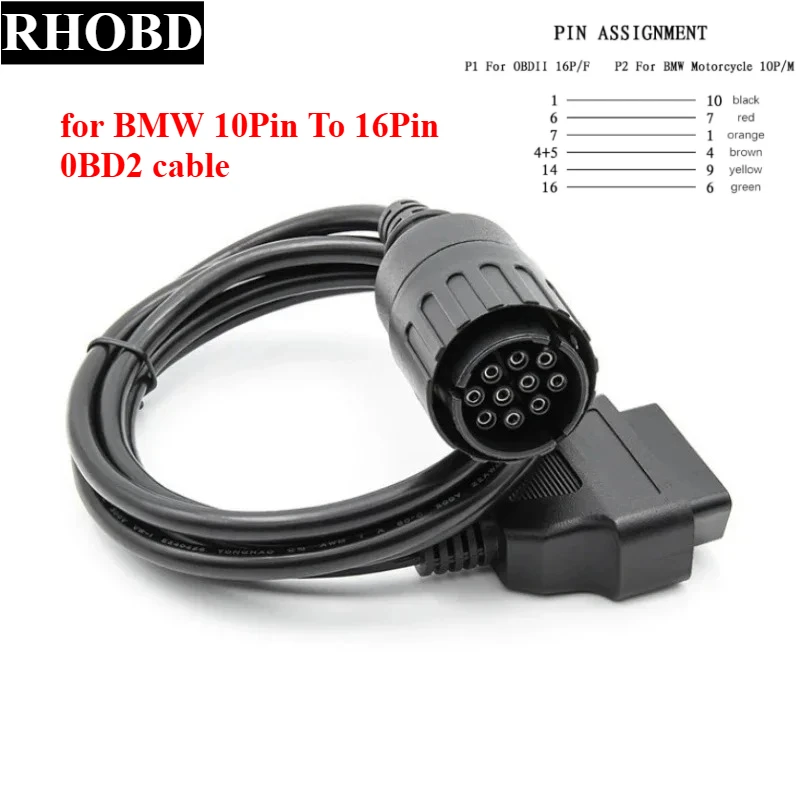 Latest Cable for BMW 10PIN Cable ICOM-D Motorcycles Motobikes 10 Pin Adaptor 10Pin To 16Pin OBD2 I-COM A2 Diagnostic Cable Line
