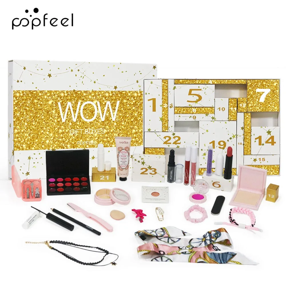 24 Stuks Gezicht Make-Up Set Kerst Adventskalender Make-Up Set Kerst Countdown Kalender Lippenstift Oogschaduw Cosmetica Geschenkdoos