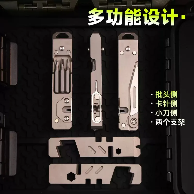 Titanium Alloy Phone Holder, Multifunctional EDC Combo Tool, Portable Box Cutter Screwdriver Fidget Slider Pry Bar