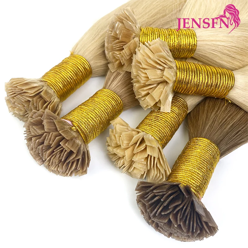 JENSFN-extensiones de cabello de punta plana recta, cabello humano 100% Remy, extensiones de cabello de punta de queratina para salón, pelucas