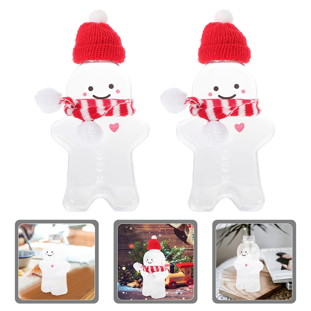 

2Sets Christmas Gingerbread Man Plastic Juice Bottles Transparent Drink Containers with Caps Refillable Bottles for Holiday Use