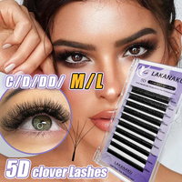LAKANAKU Cilios 5D W-shaped Eyelash Extensions C/D/DD/M/L Curl Automatic Flower W Lashes Individual False Eyelashes