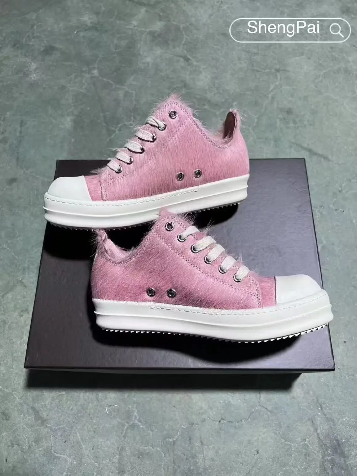 

O-wen Men's Low Top Sneakers Pink Horsehair Leather Fashion Outdoor Running Shoes for Women Non-Slip Comfortable Sports Shoes