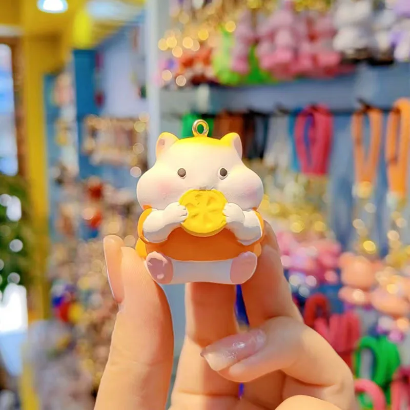 Cute Fruit Hamster Keychain Cartoon Animal Pendant Women Bag Car Key Ring Couple Gift Kawaii Resin