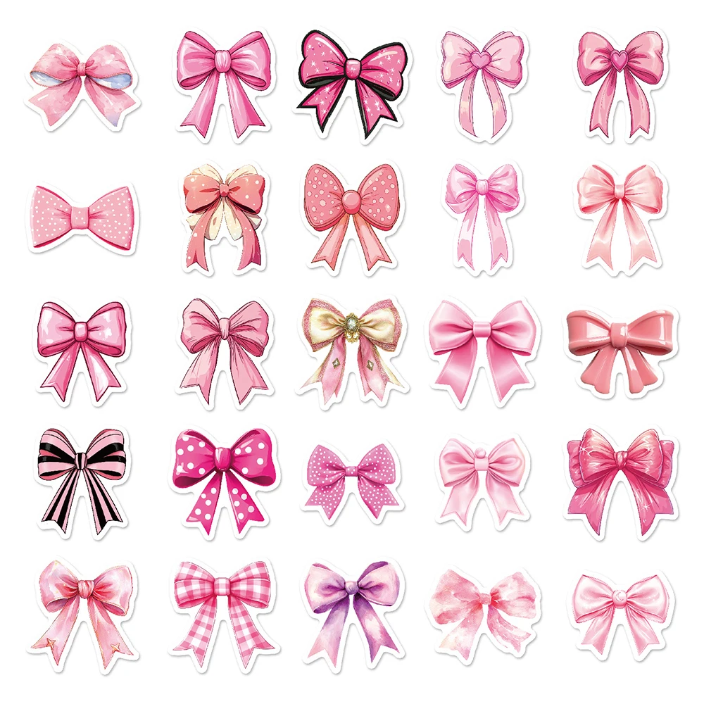 10/30/50pcs Cute Pink Bowknot Stickers Graffiti Coquette Bows Decals DIY Laptop Scrapbook Phone Suitcase Decoration Sticker Toys