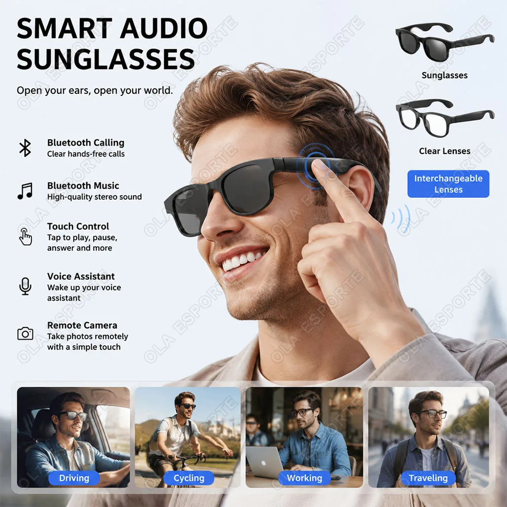 New Smart Glasses Lnterchangeable Lenses Sunglasses Plain Glasses HD Bluetooth Call Music Playback Lntelligent Audio Glasses Q01