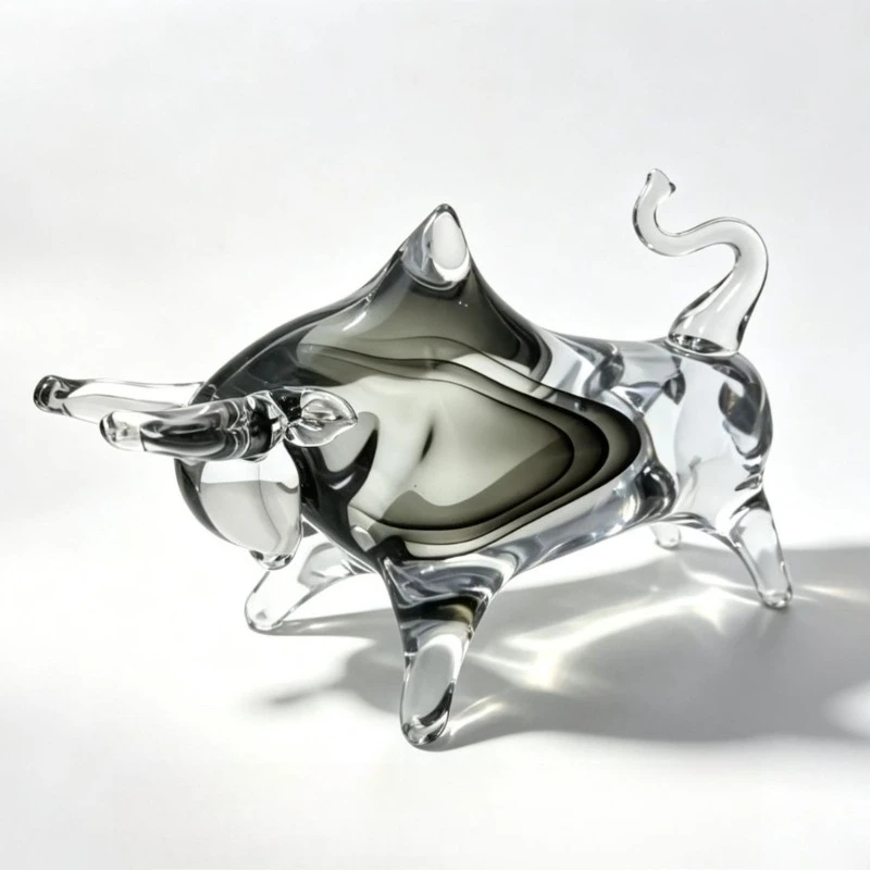 Transparent gradual change glazed cow ornament desktop decoration handicrafts cross-border bullish glass crystal ornament