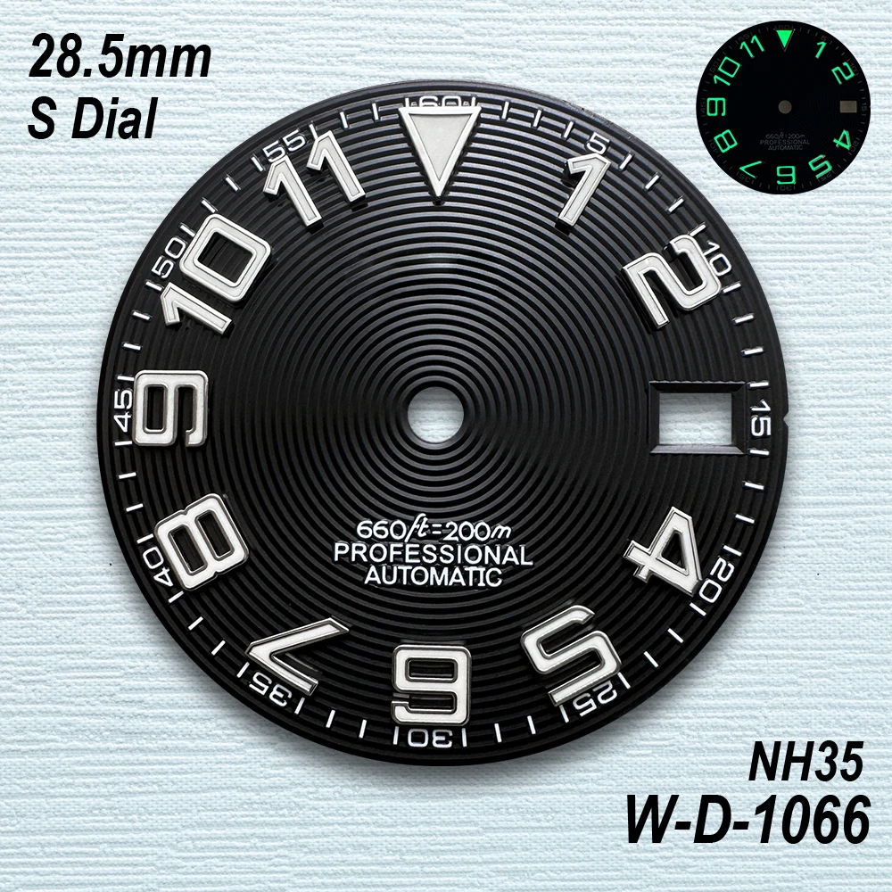

28.5mm S Logo Diving Dial Fit NH35/NH36 Japanese Movement C3 Green Luminous High-Quality Watch Modified Accessories