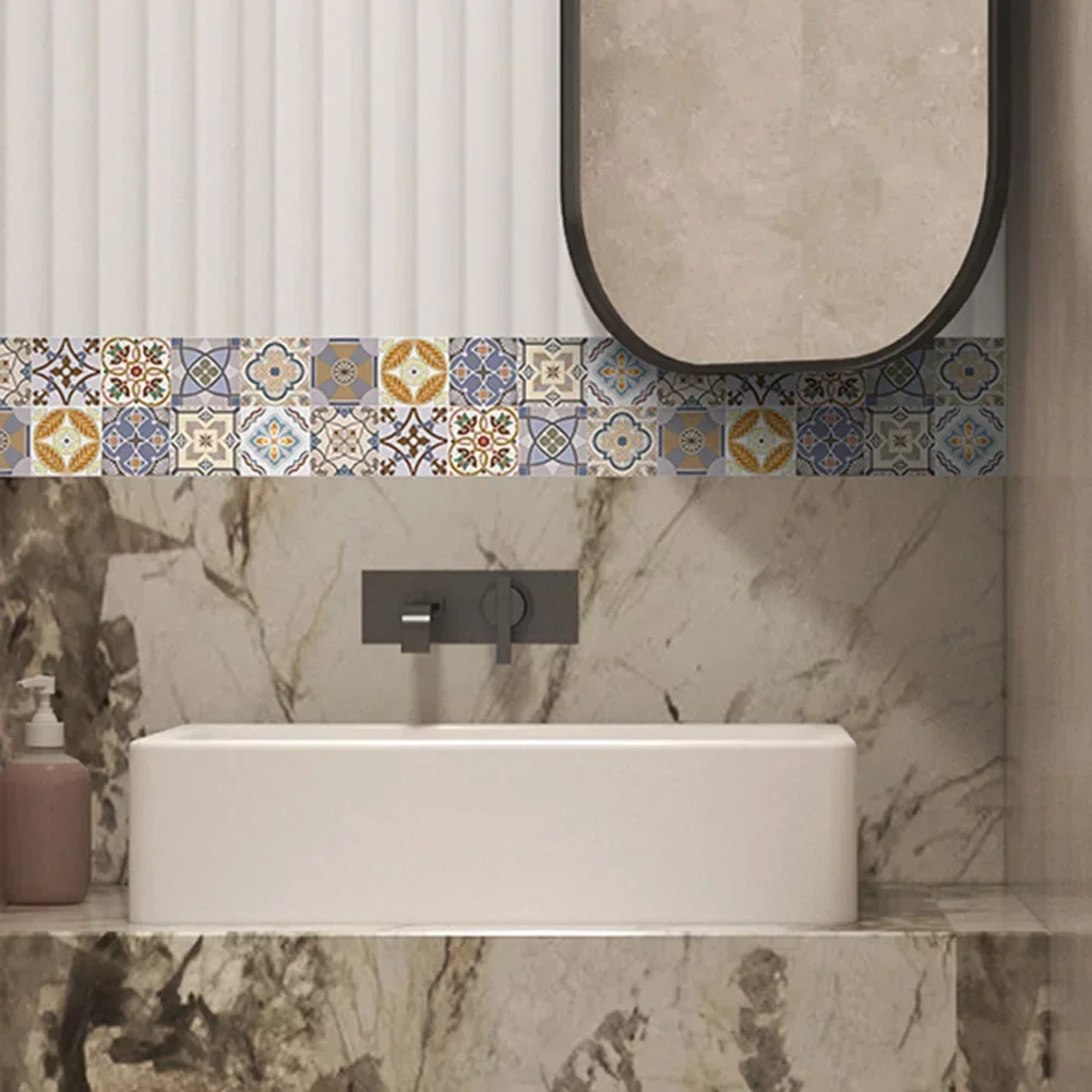Bathroom- Waist Line Wall Stickers Waterproof- Peel & Stick Art Mural Backsplash Home Decor For Transforming Indoor Design