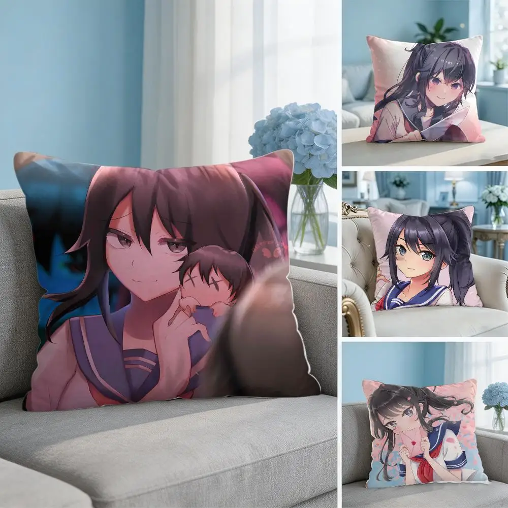 Video Game Y-Yandere Simulator Cushion Cover Soft Short Plush Throw Pillow Cover Hidden Zipper Cutecore Sofa Bedroom Home Decor