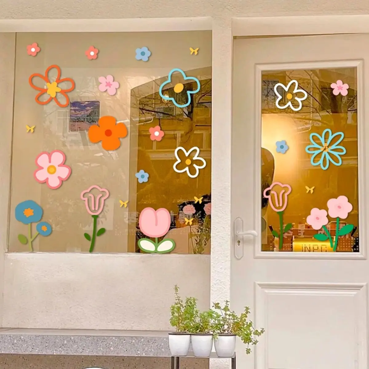 Creative Flower Puzzle Electrostatic Stickers Shop Decoration Glass Door Wallpaper Kindergarten Milk Tea Clothing Store Showcase
