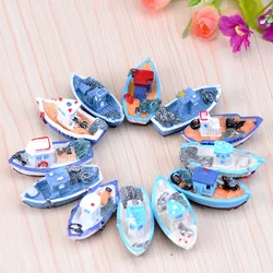 Miniature Mini Boat Model Fishing Ship Toy DIY Craft Home Tabletop Decoration 2*3*5cm Landscape Color Random