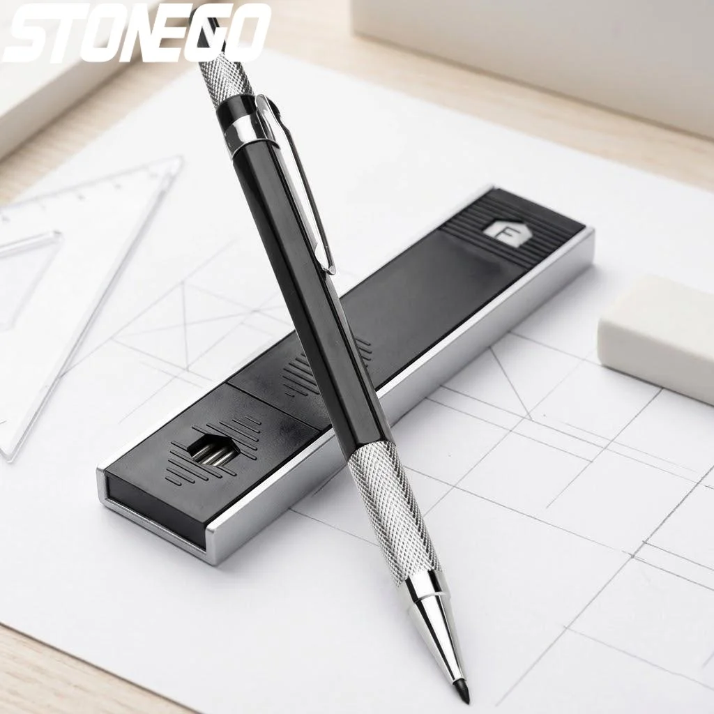 

Металлические механические карандаши 2.0 мм 2B с держателем для грифеля, набор для рисования с 12 грифелями для офиса и школы, канцелярские принадлежности