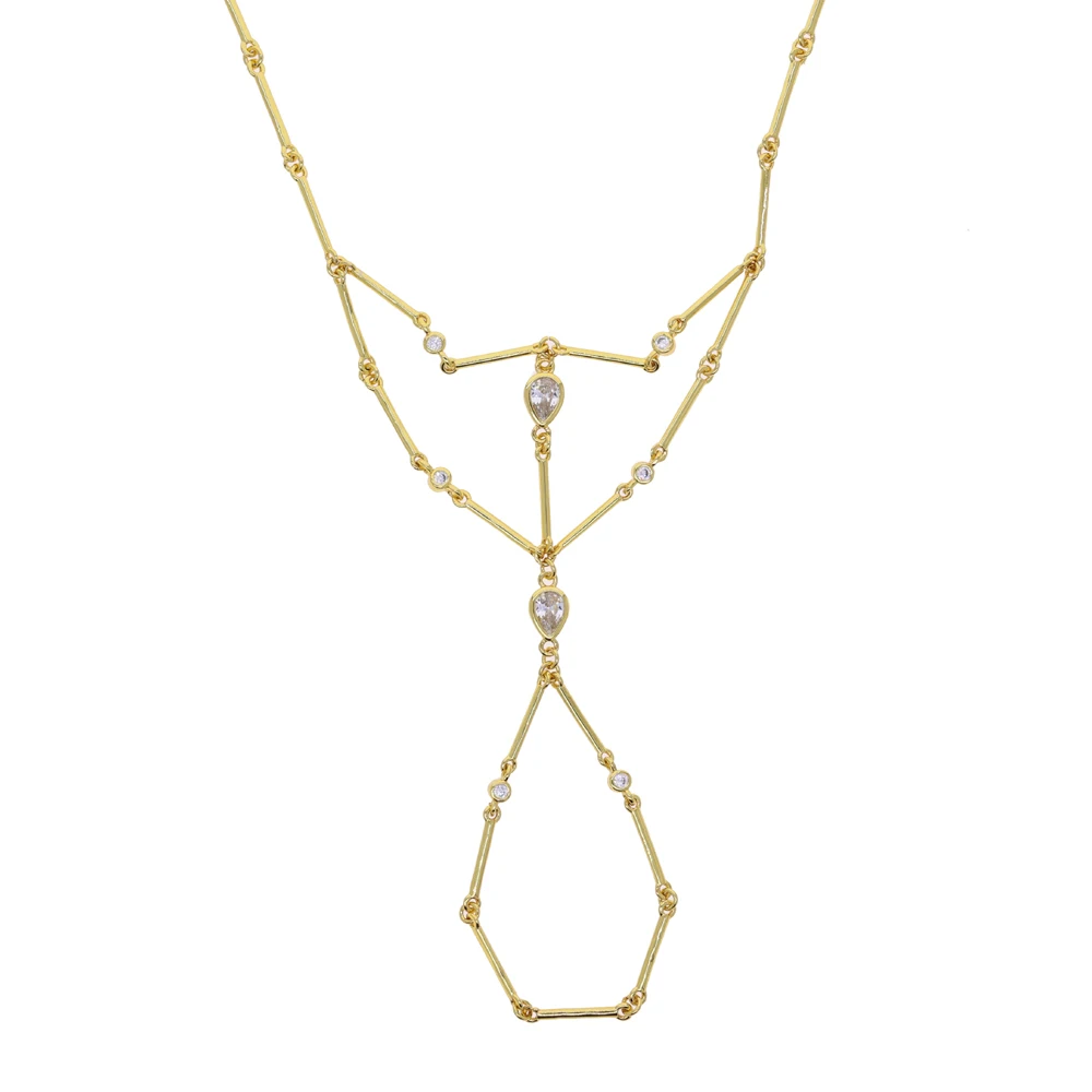 2026 New Gold Color Layer Bezel Hand Chain Tear Drop Bracelet Cubic Zirconia Geometric CZ Station Chain Fashion Women Jewelry
