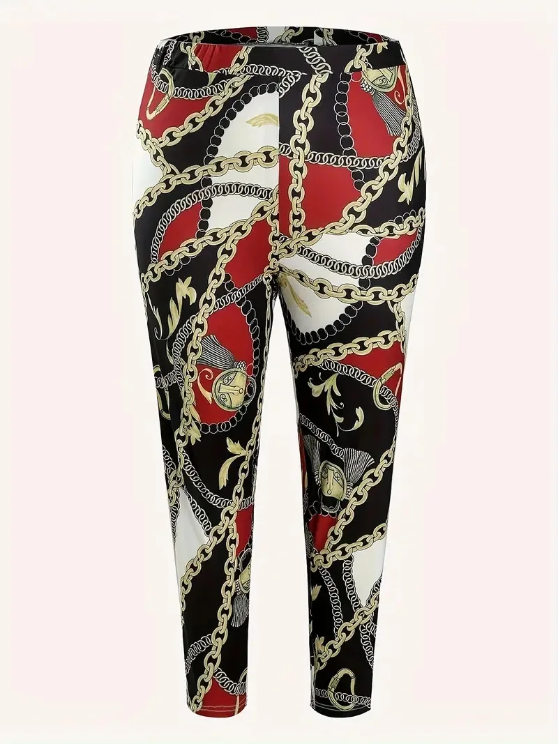 Ethnic print slim-fit elastic waist casual tight-fitting leggings capri pants for women