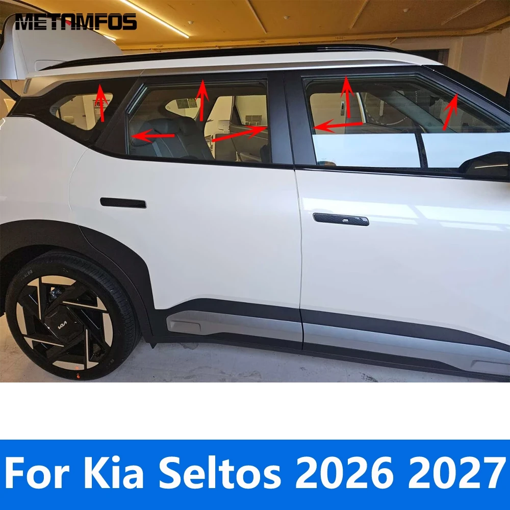 

For Kia Seltos 2026 2027 Black Upper Window Sill Frame Window Center B C Pillar Posts Cover Trim Sticker Accessories Car Styling