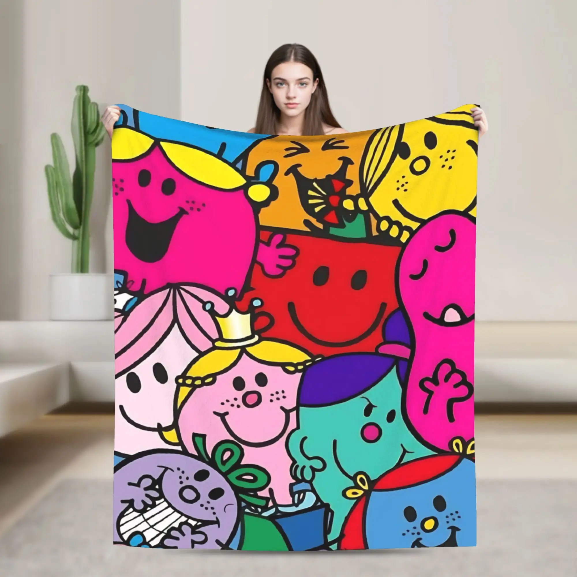 M-Mr M-Men L-Little M-Miss Cartoon Knitted Blankets  Wool Throw Blankets Bedding Couch Decoration Ultra-Soft Warm Bedsprea,