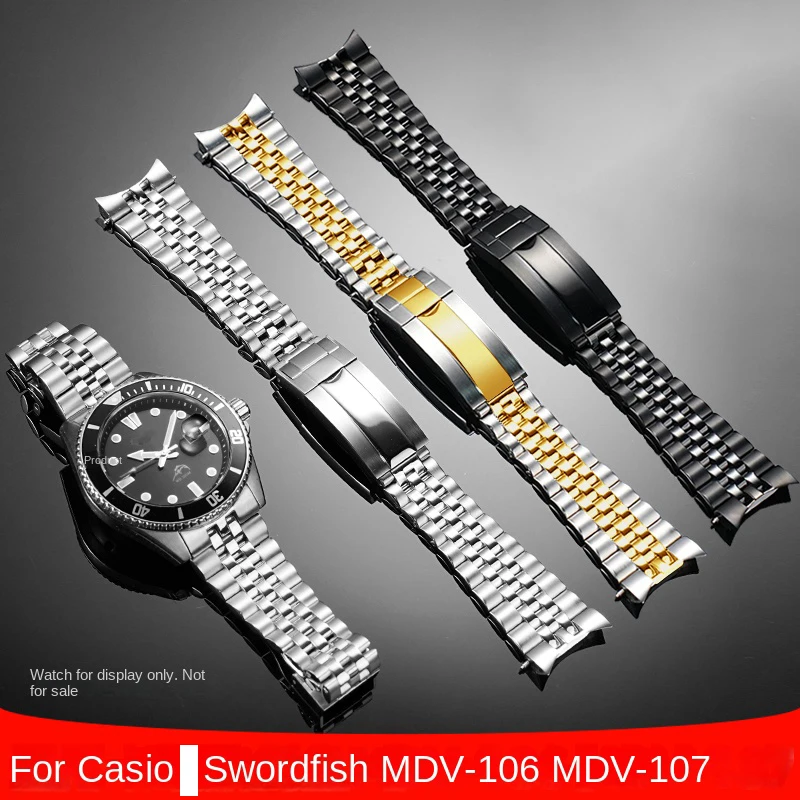 Rolamy 22mm Steel Solid Curved End Screw Links Oyster Clasp Jubilee Bracelet For Casio Duro 2784 MDV-106 MDV106G Watchband Strap
