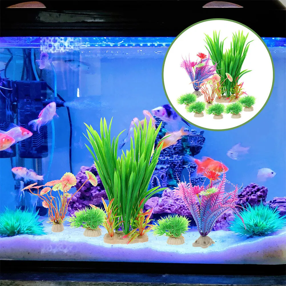 

8pcs Water Grass Decoration Set Realistic Plastic Aquarium Plants Fish Tank Accessories For Landscape Hiding Place Large Small