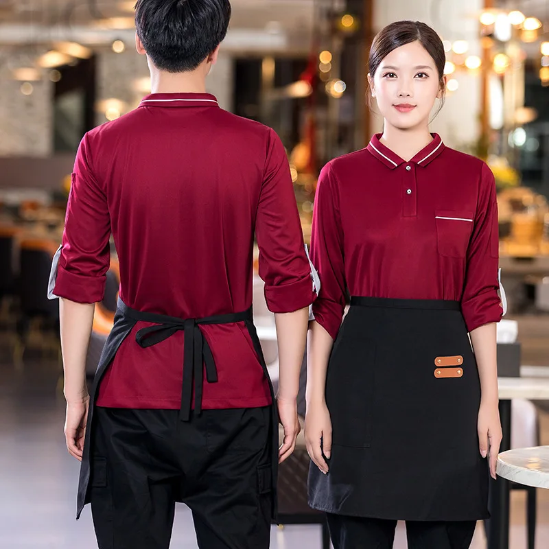 Catering Ober Werkuniform Verstelbare mouwenTT-Shirt Restaurant Hot Pot Melk Thee Burger Cake Shop Kleding Herfst Lange mouw