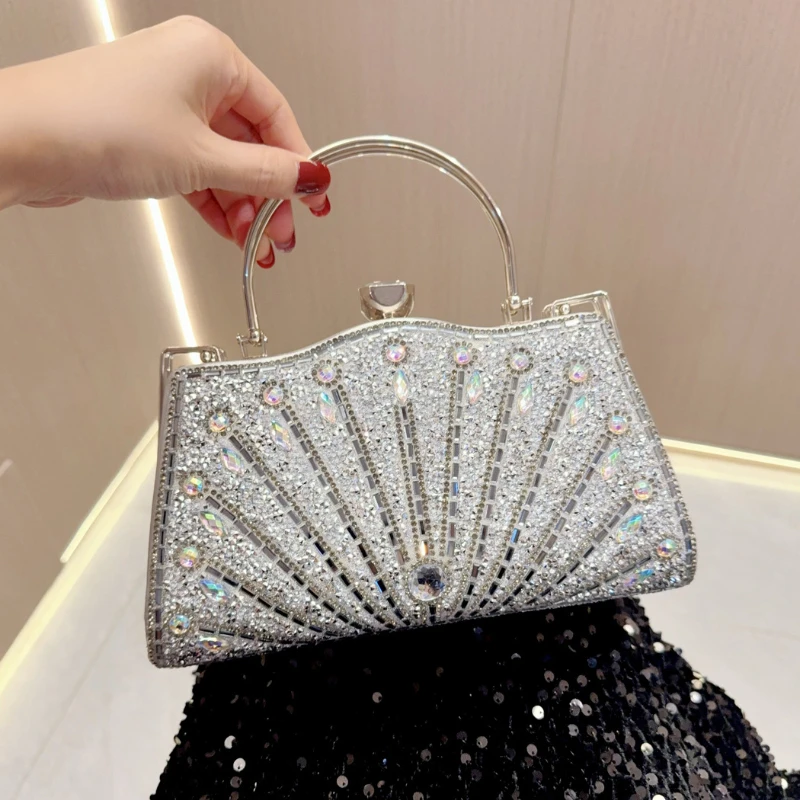 Shinny Women's Fashionable Handbag Formal Diamond Evening Bag Wedding Party Top-handle Phone Clutch Gold Black Bling Purse