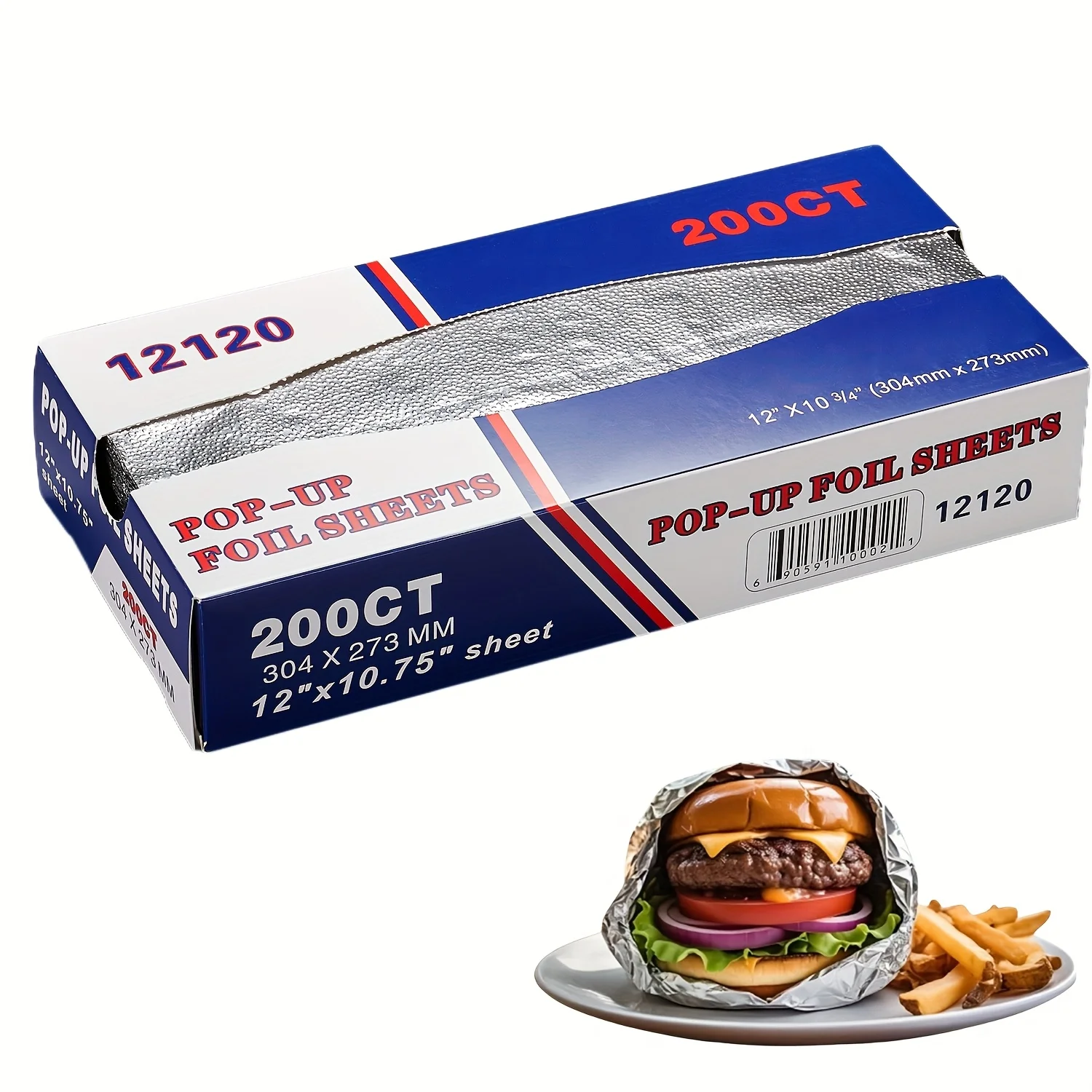 1 Box Aluminum Foil Sheets for Food - 200 Count Pre-Cut - 12” Pop Up Foil Sheets for Restaurant, Home, Sandwich or Hot Dog Tin Foil Disposable Sheet