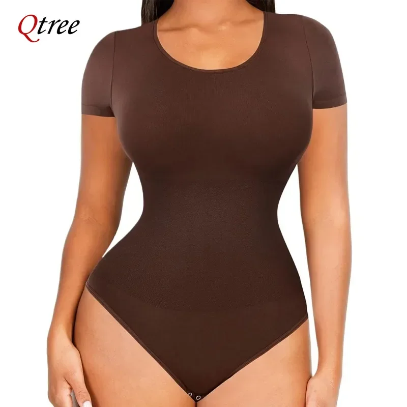 Qtree-Body de talla grande sin costuras para mujer, ropa moldeadora adelgazante para levantamiento de glúteos, bragas de entrenamiento de cintura de