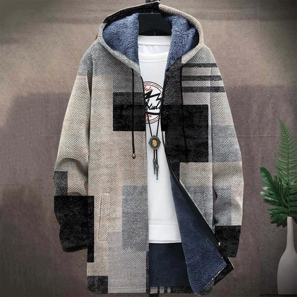 Men'S Native Retro Aztec Block Graphic Winter Coat Print Pattern Knitted Sweater Cardigan Zipper Hooded Thick Fleece For Youth