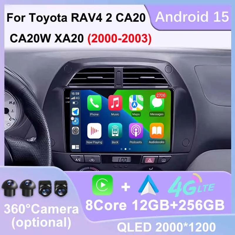 

For Toyota RAV4 2 CA20 CA20W XA20 2000 - 2003 Android 15 CarPlay Auto Car Radio Multimedia Video Player GPS stereo WIFI 4G BT