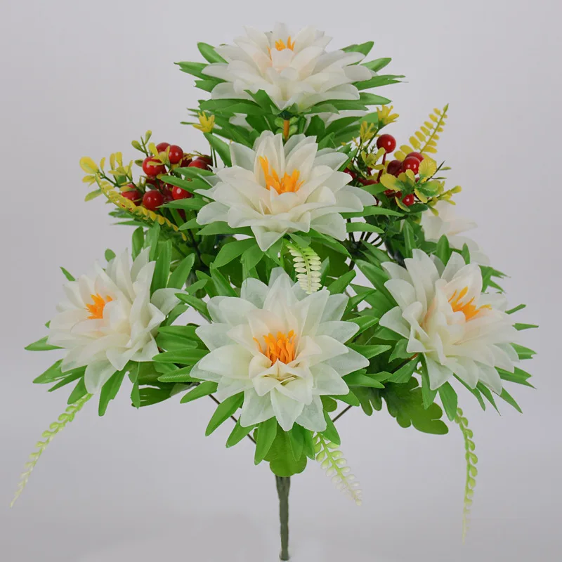 10 Head Artificial Chrysanthemum Artificial Flower Gift for Cemetery Cemetery Placement Plastic Flower Simulation Fake Flowers