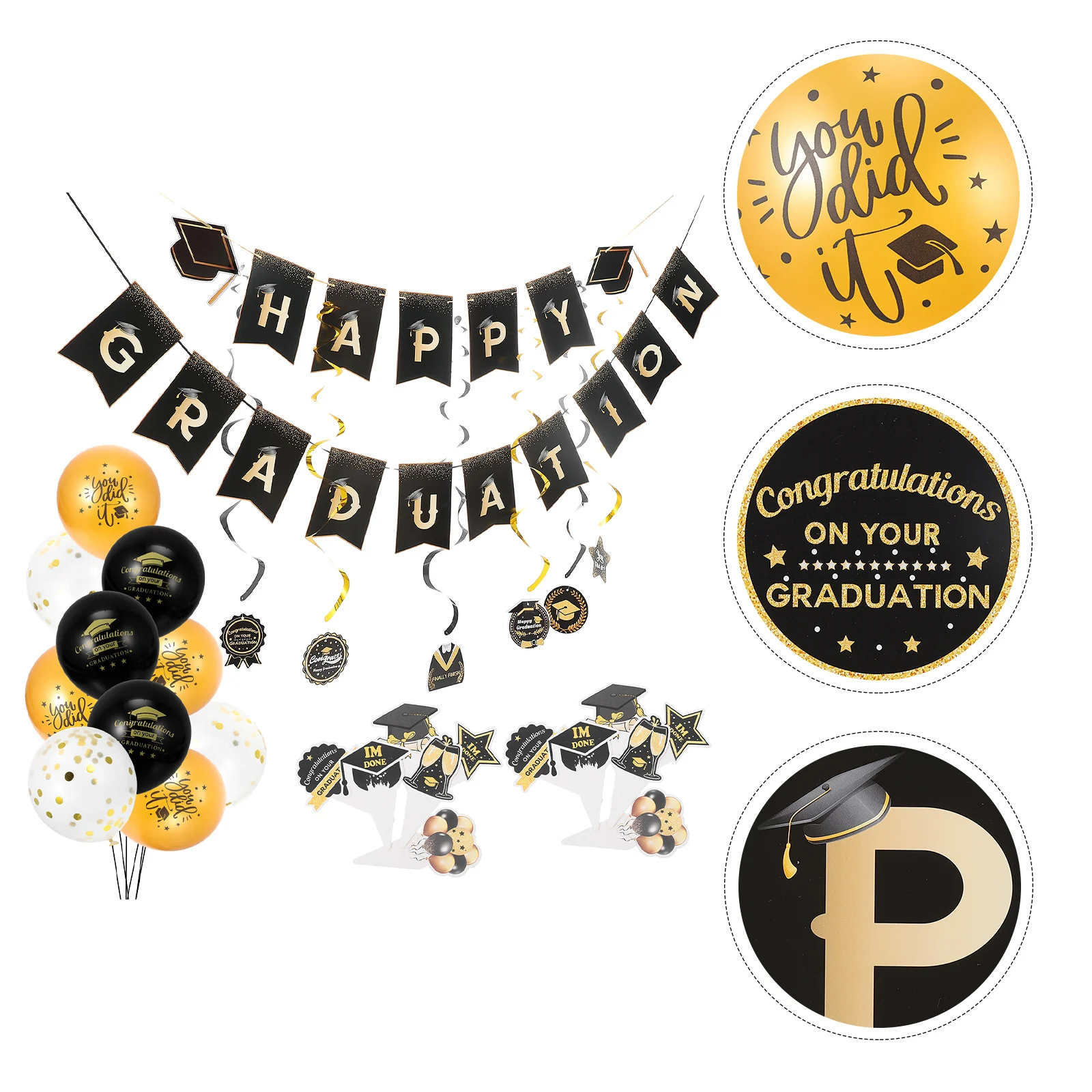

1 set Graduation Party Decorations Balloons Banner Ribbons Cake Picks Bright Color Design Festive Atmosphere 2022