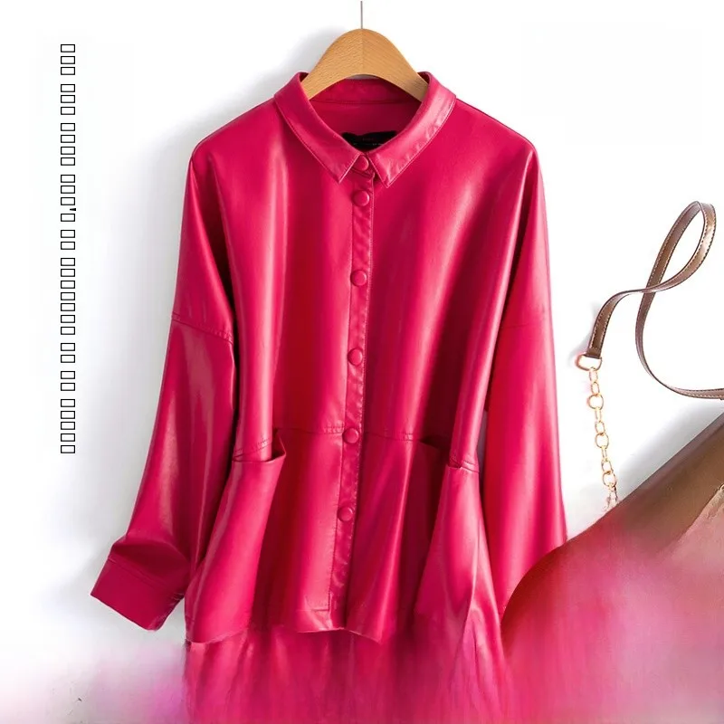  Ning Genuine eepskin Leather Jaet Women's ort Sle Casual Loose plus Size Korean Version Spring Autumn New Arrival