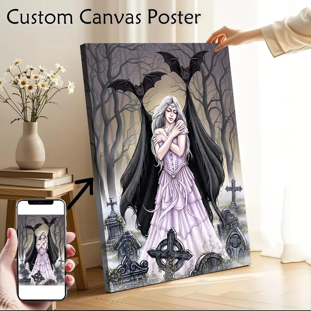 Vampire Girl With Bats Printed Canvas Poster Personalized High Quality Wall Art Paintings for Decor Living Room Decoration Mural