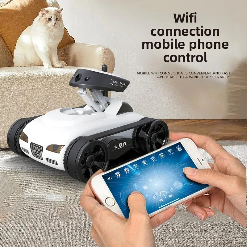 

Wireless Remote Control Tank Toy with Camera Real-Time Transmission Crawler Movement Four Channels Mobile Phone Operation