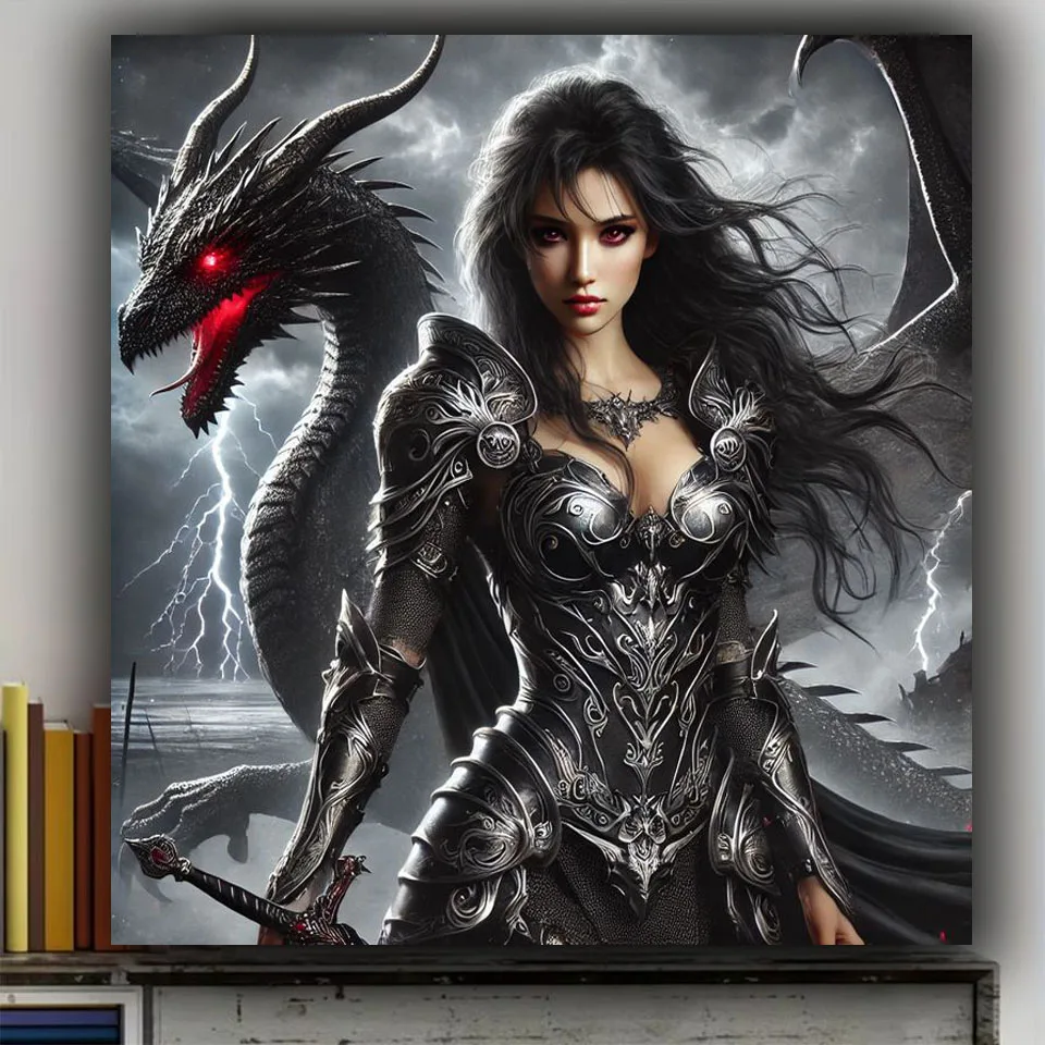 5D DIY Full Diamond Art Painting Kit Mysterious Dragon Woman Design round Diamond Shapes Easy Craft Activity Perfect Gift
