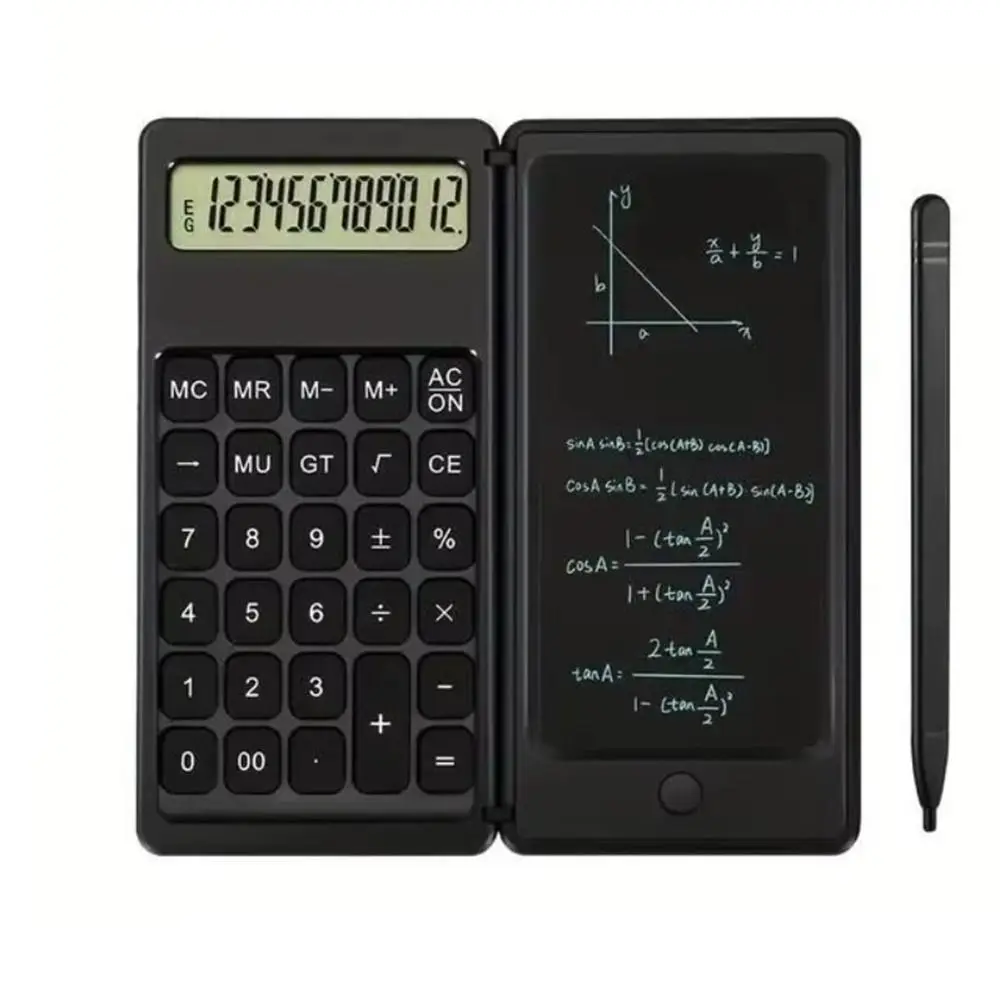 Foldable Standard Function Calculator with LCD Notepad Writing Pad Accounting Calculator 12-Digit With Stylus Math Calculator