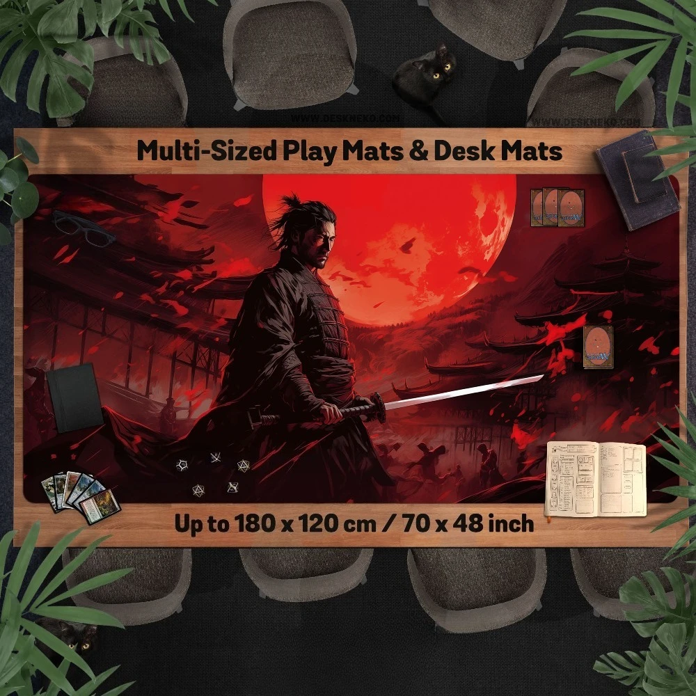 Samurai Playmat/Desk Mat, tcg card/dice/board game, dark red japanese anime large stitched giant Deskmat/Mouse pad/play mat
