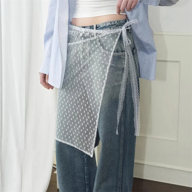 

Lace Layered Gauze Skirt With Tie Up Spicy Girl Stacked Skirt Streetwear Apron Wrap Skirt Lace Up Matching Pants