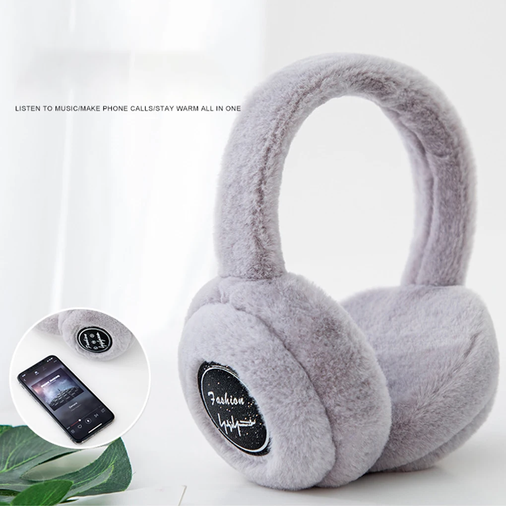 Winter Outdoor Plush Earmuffs Bluetooth5.2 Wireless Cute Warm Fur Headphones Earphones Solid Color Stereo Wireless Headset  ﻿
