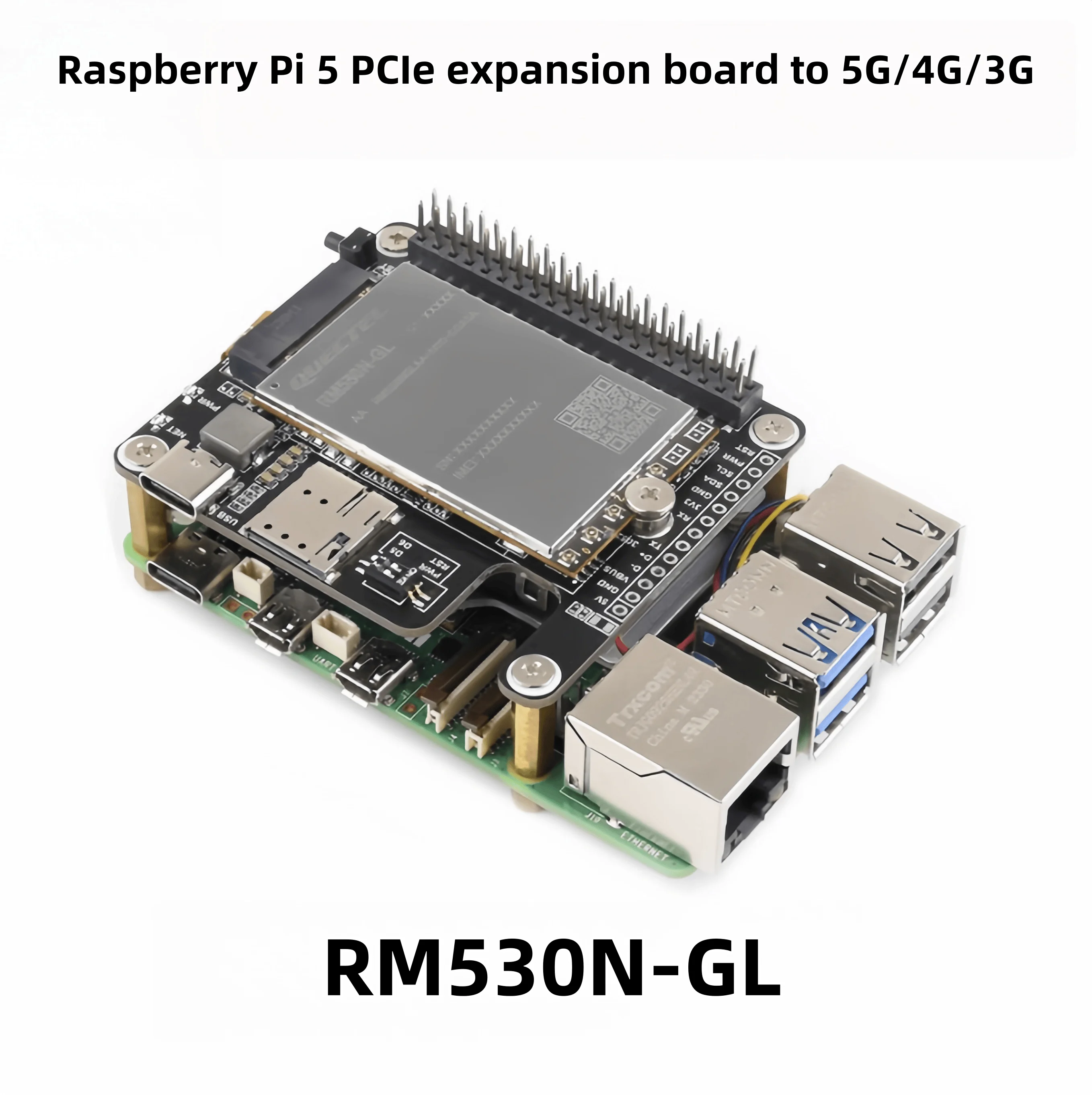 

Raspberry Pi 5 PCIe expansion board to M.2 5G/4G/3G including RM530N-GL