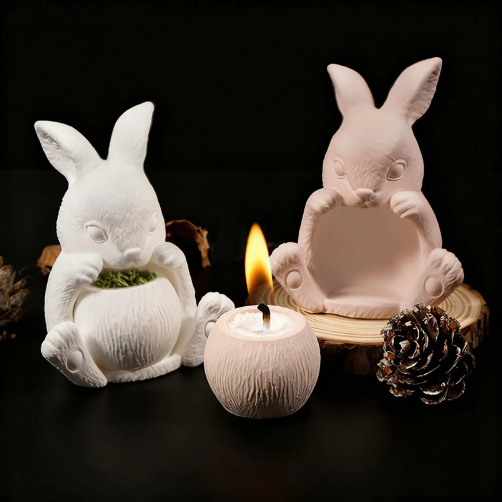 Bunny Cup Mold Versatile Rabbit Candle Holder Mold Silicone Flower Pot Mold  For Home Decoration Whimsical Additions