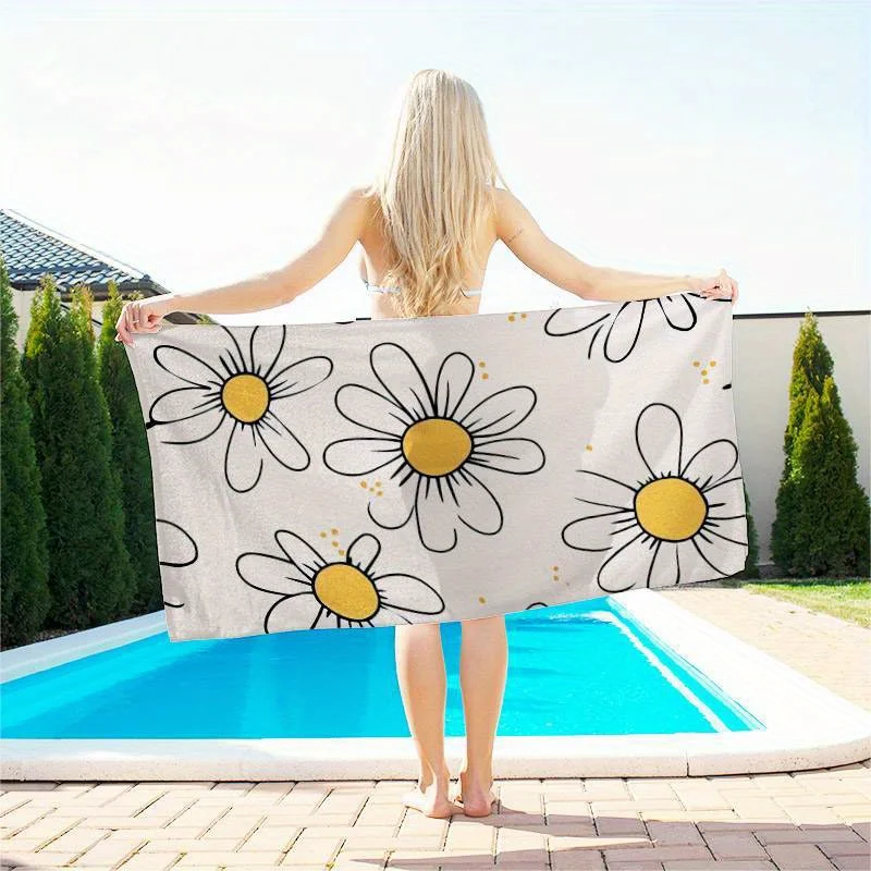 

1 упаковка пляжного полотенца с пастельным принтом ромашки — полиэфирная ткань, можно стирать в машине, идеальное полотенце для лета, пляжа, пикника и отпуска