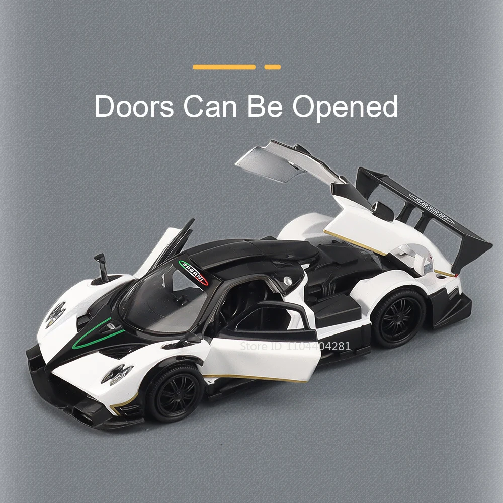 Pagani Zonda R Huaya BC – modèle Miniature en alliage moulé sous pression, jouets pour portes de voiture, son ouvert, lumière, véhicules à retirer, cadeaux pour garçon, 1:32