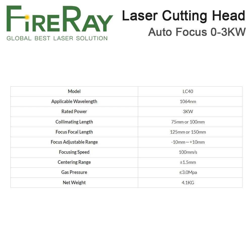 OSPRI Auto Focus Flatbed Laser Cutting Head, Motor embutido para máquina de corte de folha de metal a laser de fibra, LC40 0-3kW